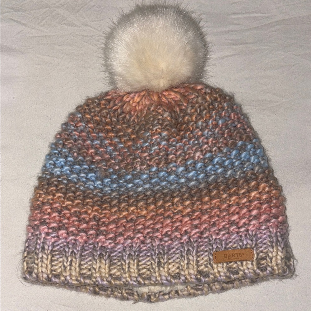 Barts Multicolor Knit Beanie with Fluffy Pom Pom